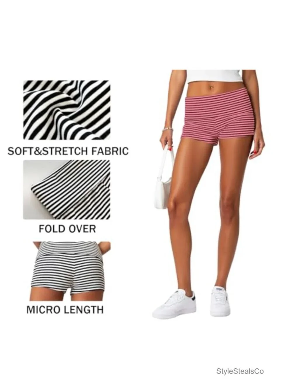 Fold Over Micro Mini Shorts Elastic Waist Lounge Pajama Bottoms